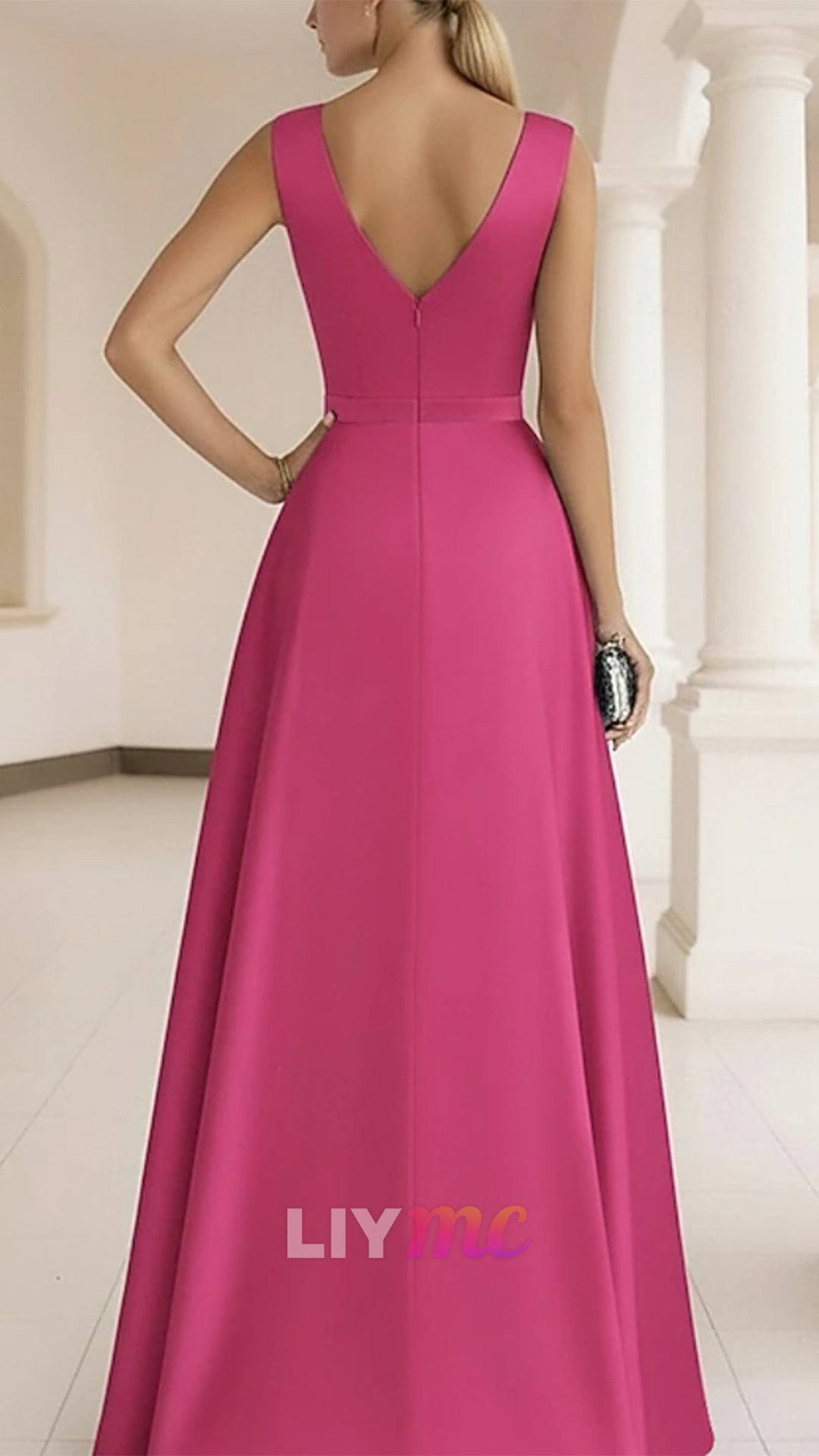 V-Neck Sleevless Appliques Satin Mermaid Mother of Bride Dress