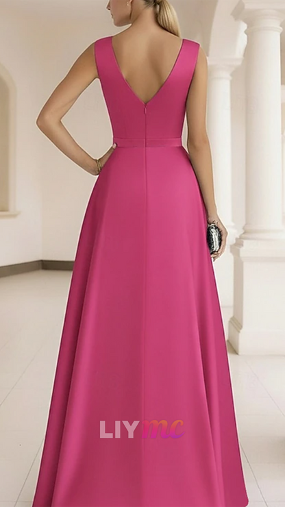 V-Neck Sleevless Appliques Satin Mermaid Mother of Bride Dress