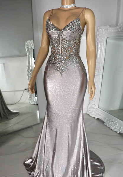V-Neck Sleeveless Appliques Mermaid Sparkly Prom Dress for Black Girls
