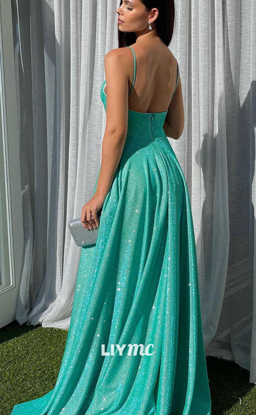 LP2061 - V-Neck Spaghetti Straps Empire Waist Pleated A-Line Prom Dres Liymc LP2061 - V-Neck Spaghetti Straps Empire Waist Pleated A-Line Prom Dres Liymc