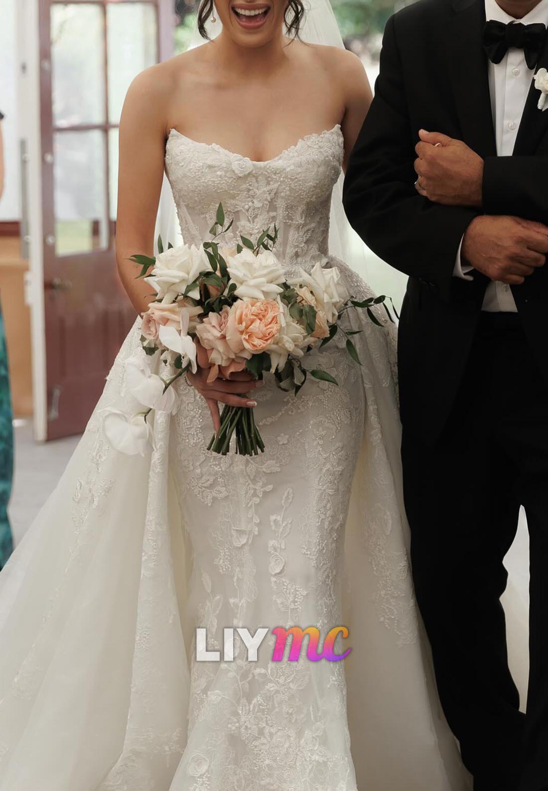 V-Neck Strapless Appliques Mermaid Wedding Dress