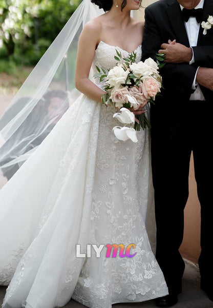 V-Neck Strapless Appliques Mermaid Wedding Dress