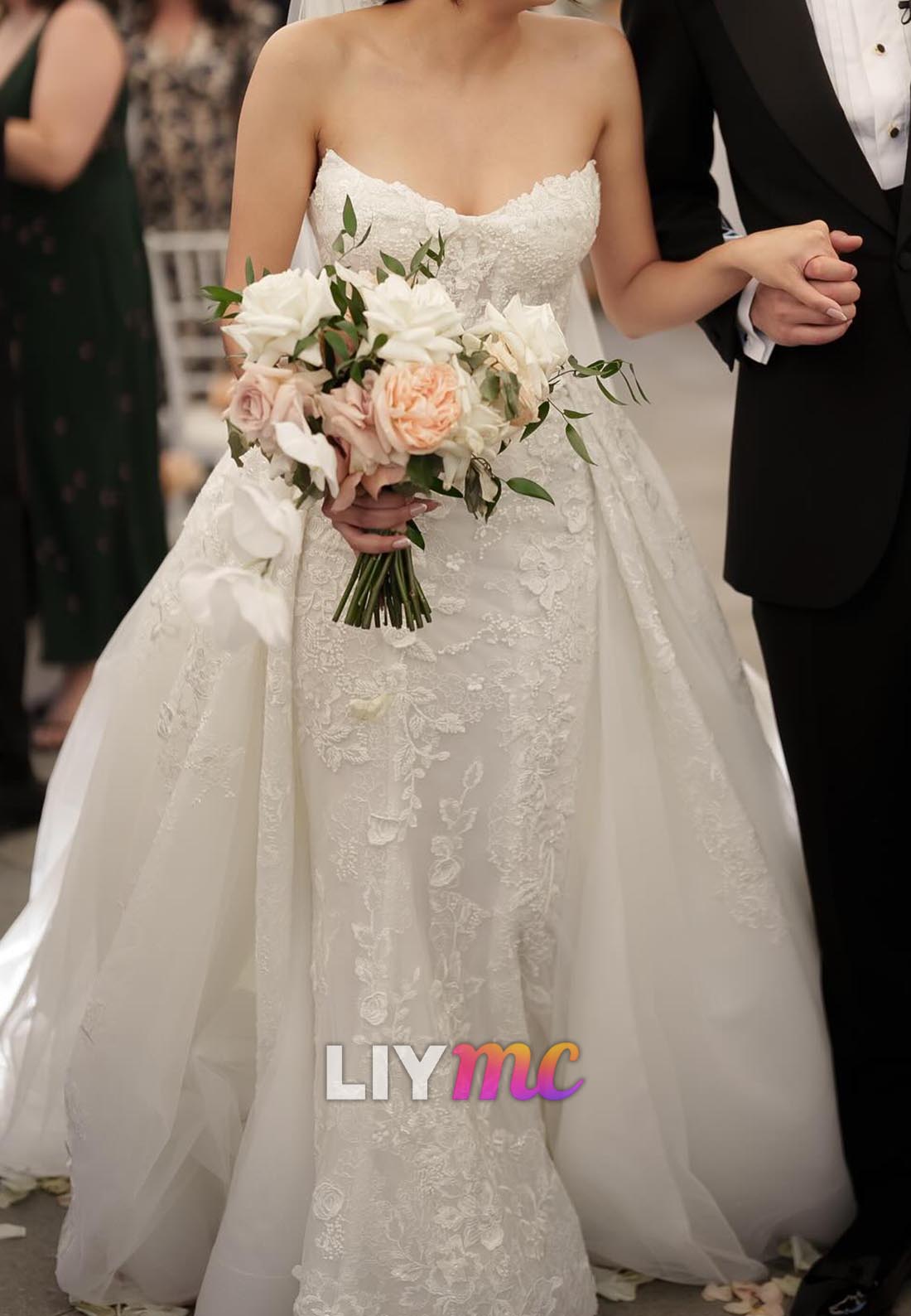 V-Neck Strapless Appliques Mermaid Wedding Dress