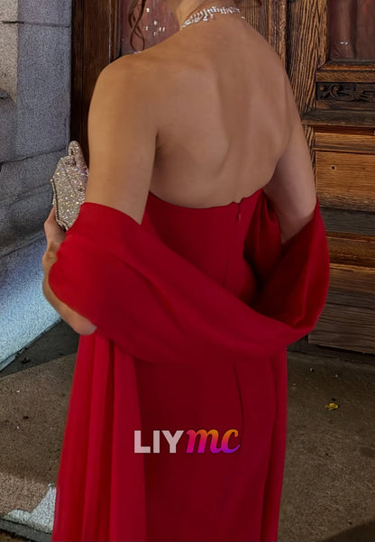 V-Neck Strapless Red Mermaid Evening Dress