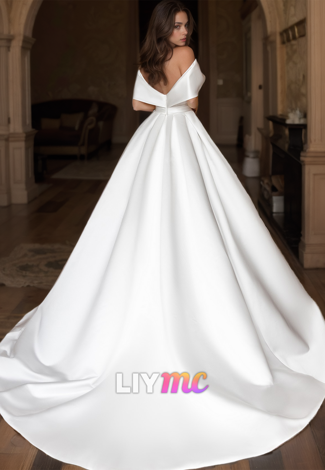 V-Neck Strapless Sleek Satin Pleated A-Line Classic Wedding Dress