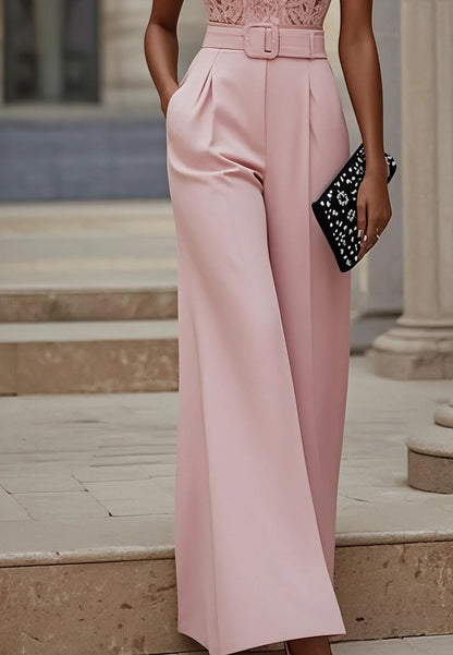 V-Neck Straps Party Appliques Belt Jumpsuit