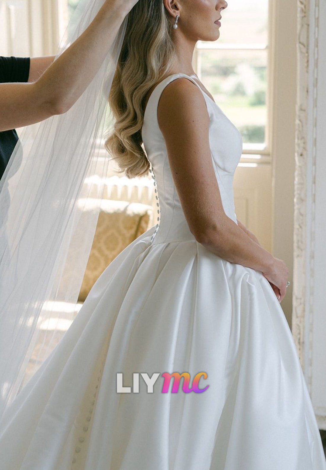 V-Neck Straps Pleated A-Line Classic Wedding Dress
