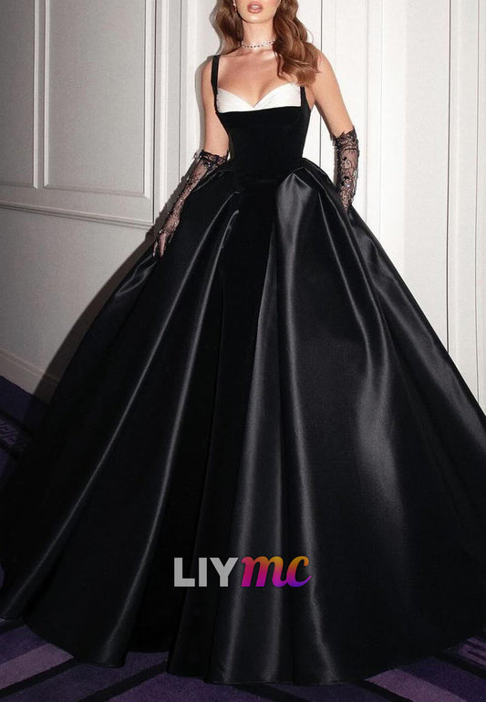 V-Neck Straps Satin A-Line Evening Dress