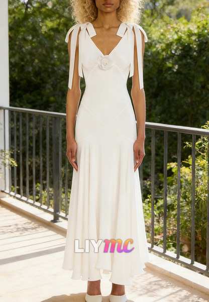 V-Neck Straps Sleek A-Line Maxi Wedding Dress