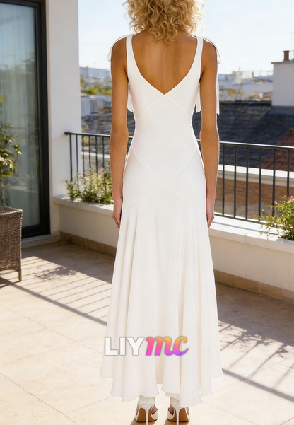 V-Neck Straps Sleek A-Line Maxi Wedding Dress