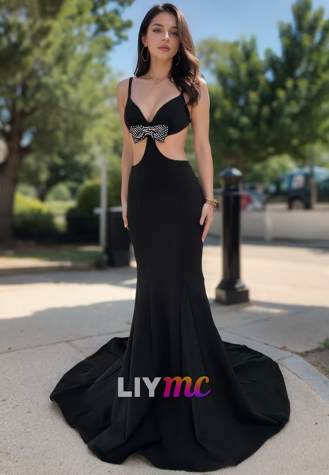 V-Neck Open Back Illusion Mermaid Prom Dress