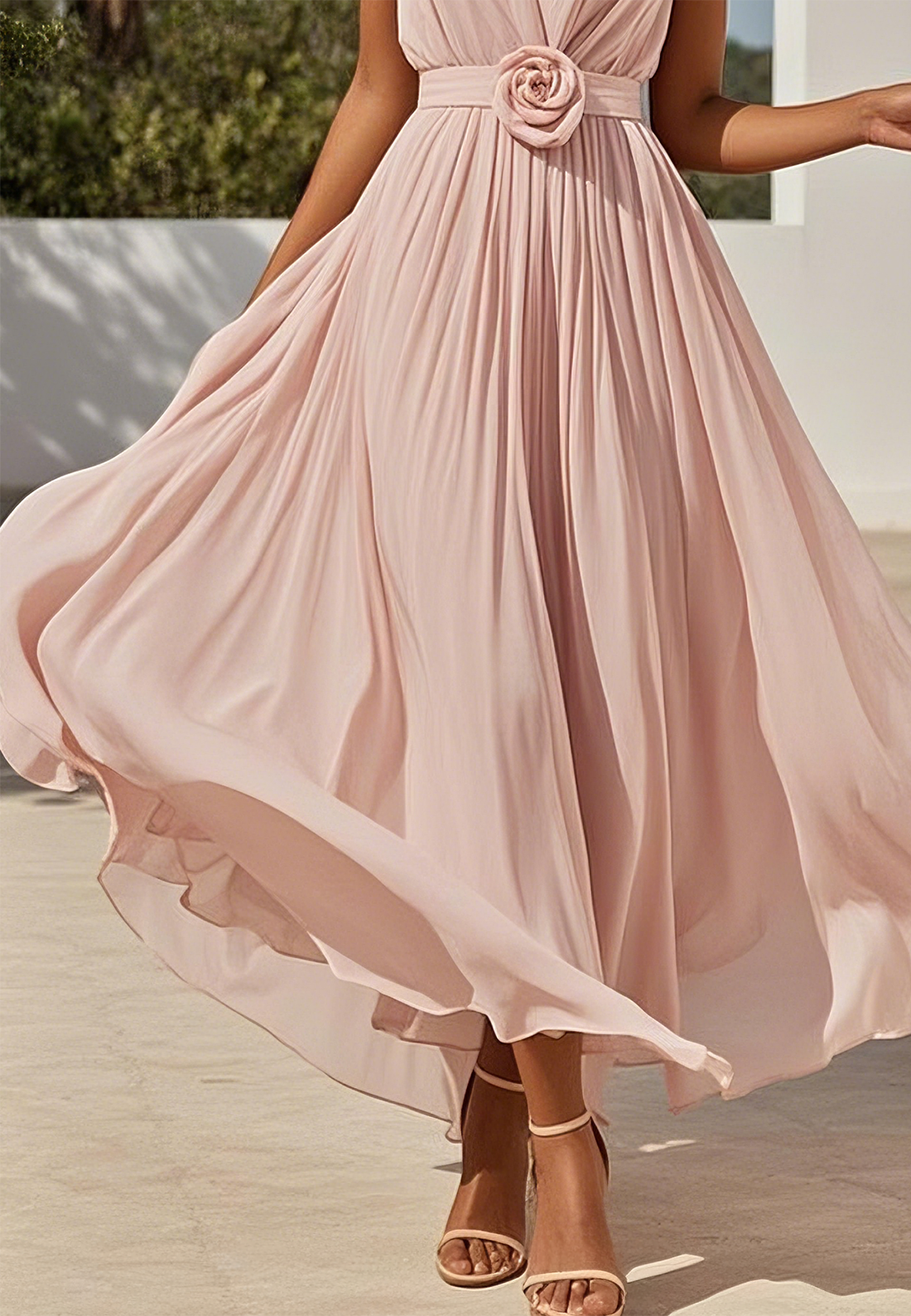V-Neck Sleeveless Chiffon Pleated A-Line Cocktail Dress