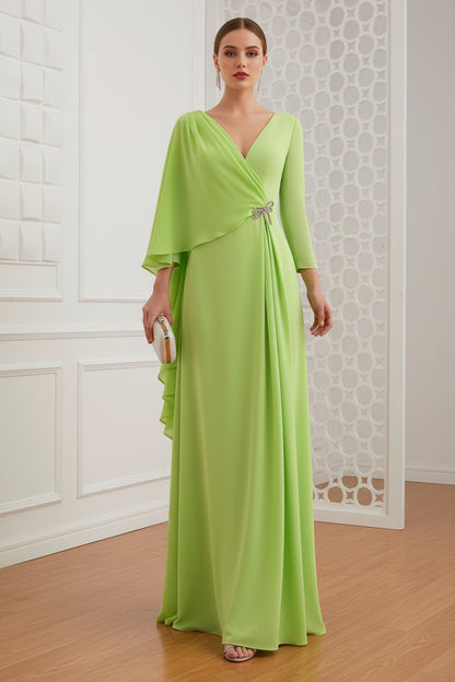 V-Neck Long Guest Dress Sheath Mother of Bride Dress