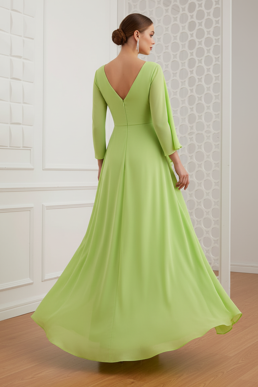 V-Neck Long Guest Dress Sheath Mother of Bride Dress