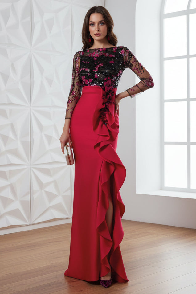 Scoop  Dress with Ruffled Appliques Mother of Bride Dress