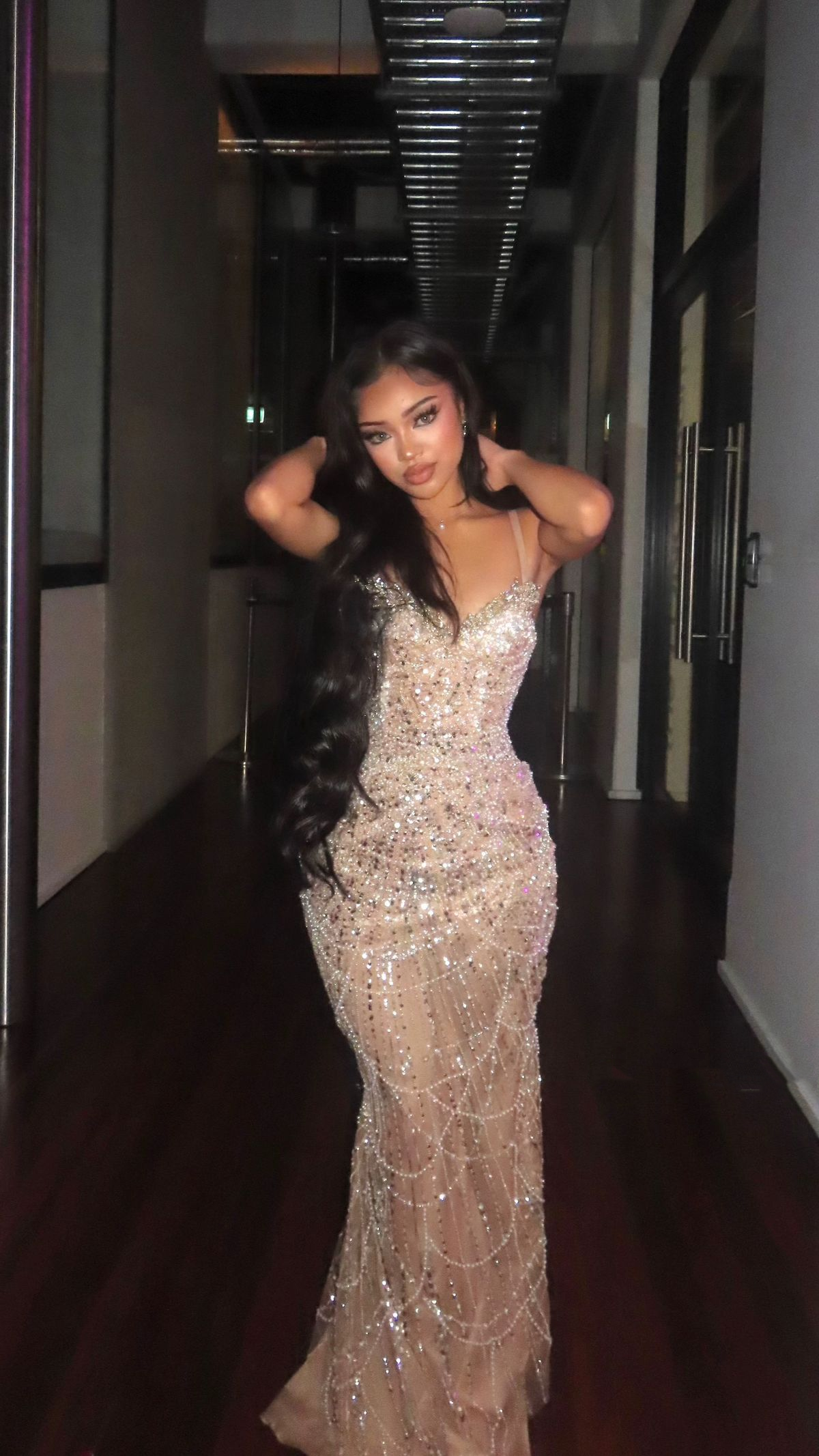 champagne sequin mermaid dress Gorgeous Spaghetti Straps Champagne Sequin Beaded Mermaid Prom Dress L –  Liymc
