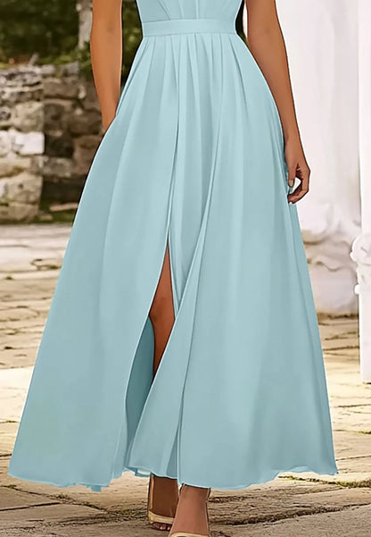 Vacation Wedding Guests Dress Deep V-Neck Sleeveless High Slit Maxi Dress