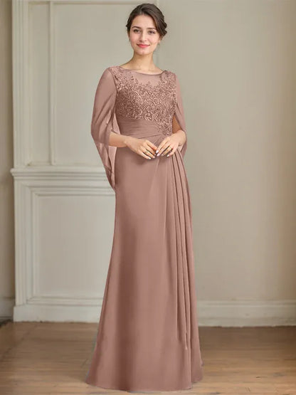A-Line/Princess Scoop Floor-Length Mother of the Bride Dresses with Pleated & Sequins