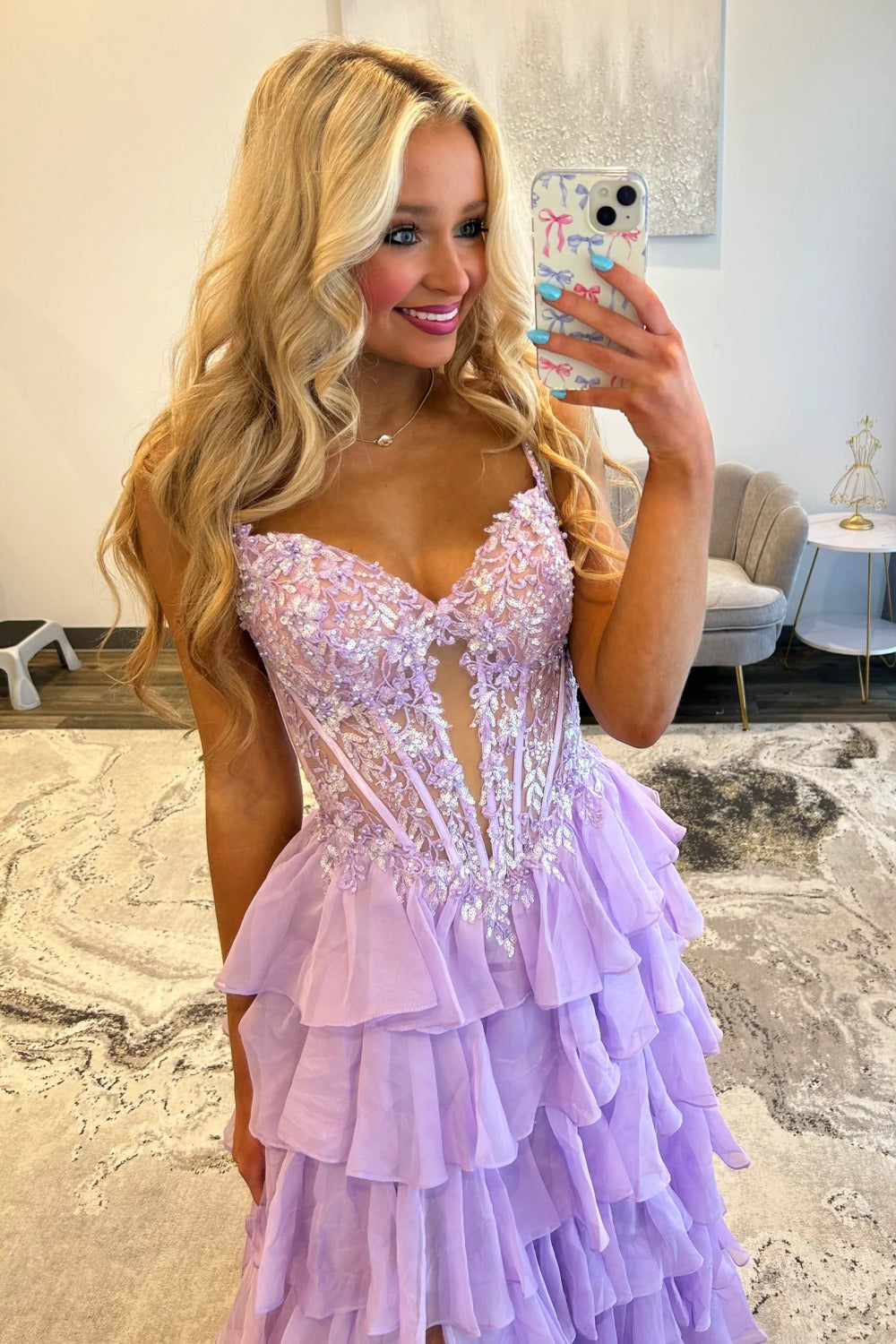 Off Shoulder A Line Corset Lace Appliqued Prom Dresses Long with Ruffled