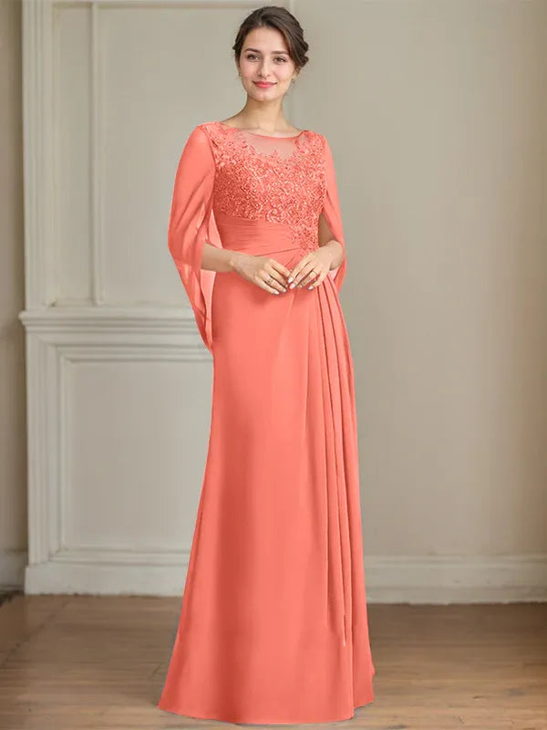 A-Line/Princess Scoop Floor-Length Mother of the Bride Dresses with Pleated & Sequins