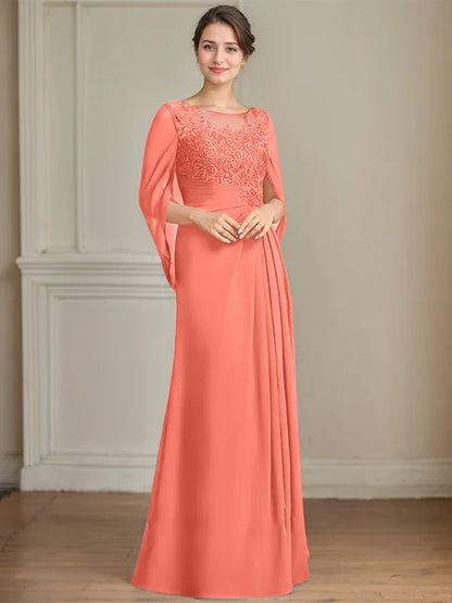 A-Line/Princess Scoop Floor-Length Mother of the Bride Dresses with Pleated & Sequins