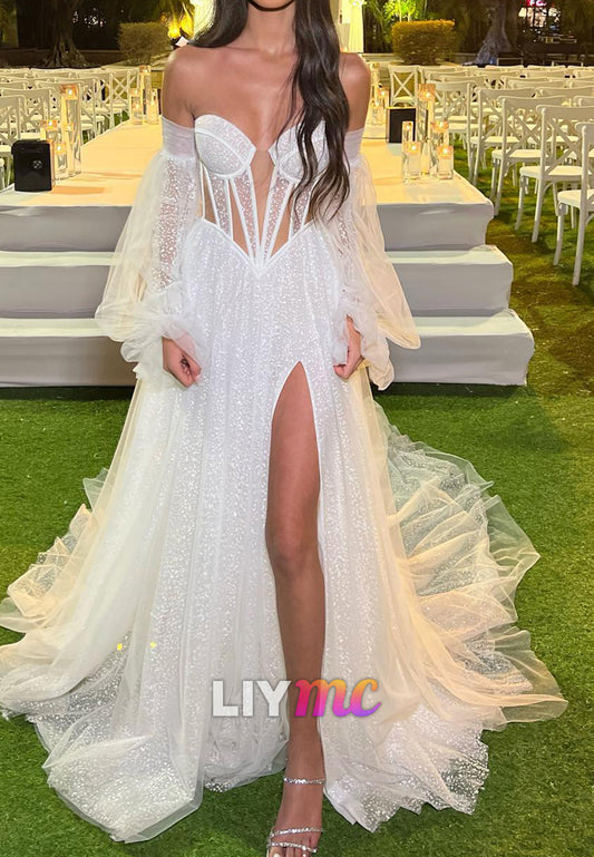 Wedding Dress Sweetheart Long Sleeves Tulle A-Line Prom Dress