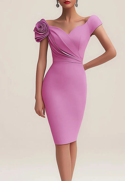 Wedding Guest Dress Purple Sweetheart Neck Floral Knee-Length Dress