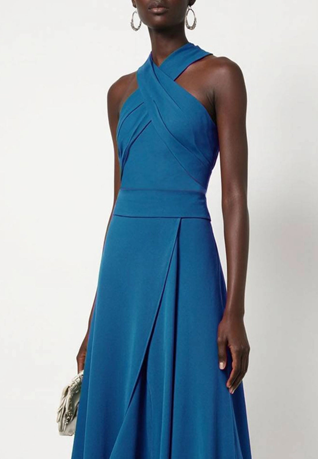 Wedding Guest Evening Cross Halter Neck Slit Long Dress