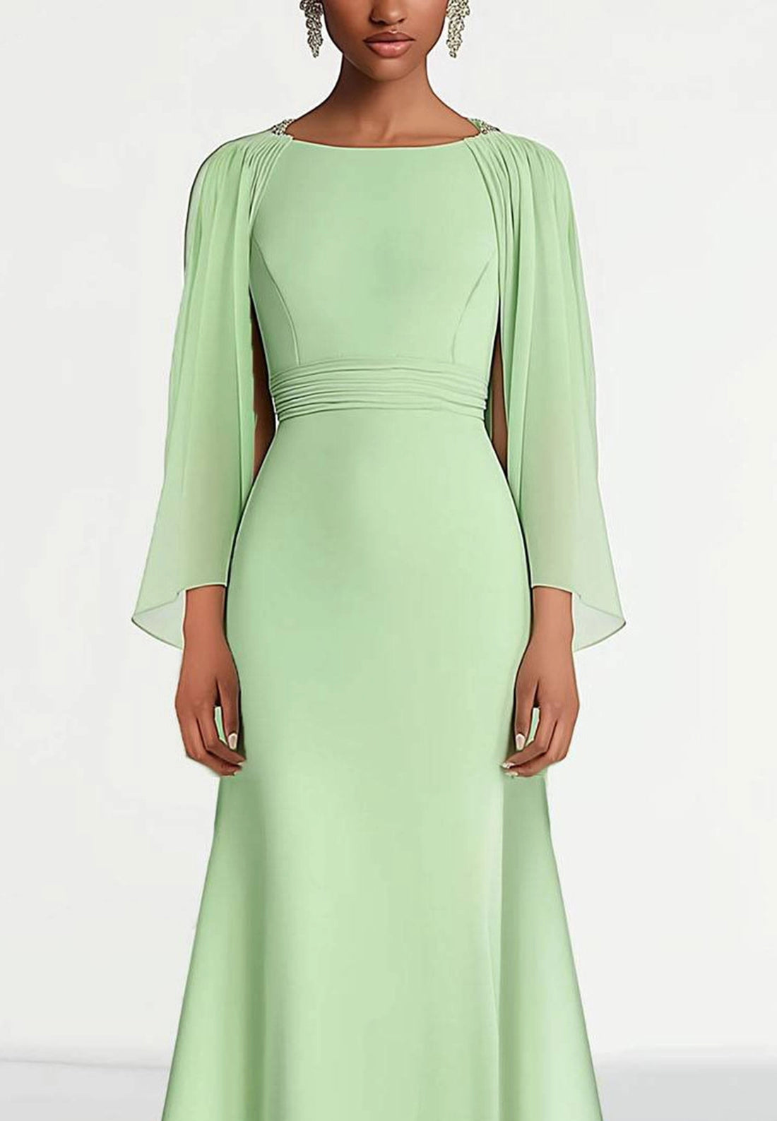 Wedding Guest Prom Dress Chiffon Round Neck Cape Maxi Dress