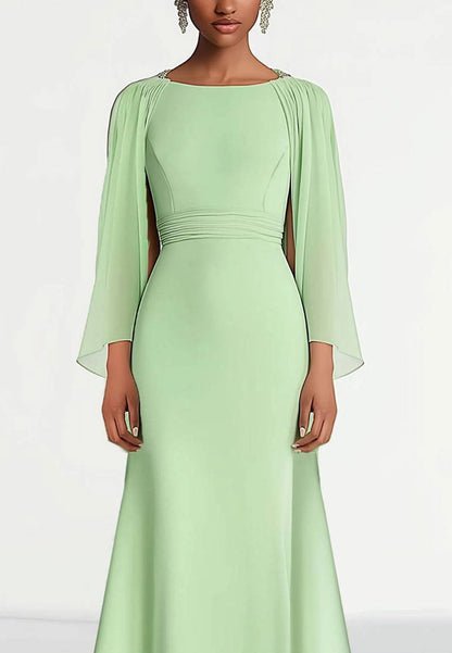Wedding Guest Prom Dress Chiffon Round Neck Cape Maxi Dress