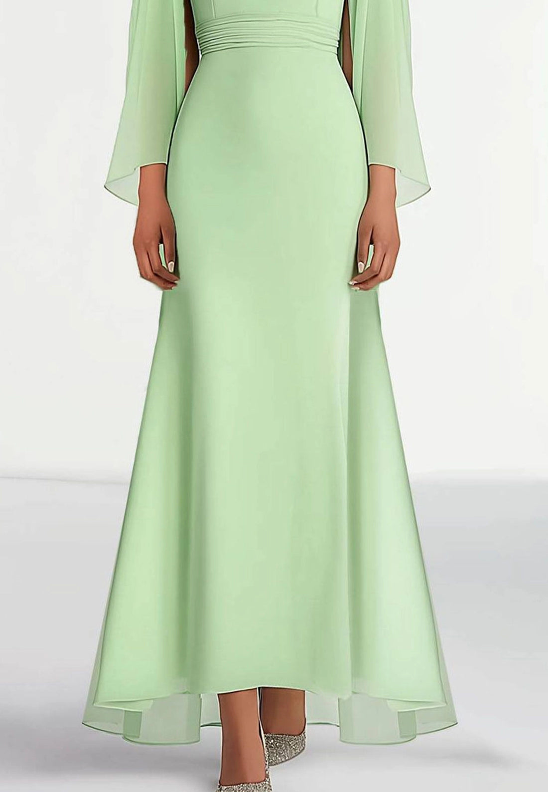 Wedding Guest Prom Dress Chiffon Round Neck Cape Maxi Dress