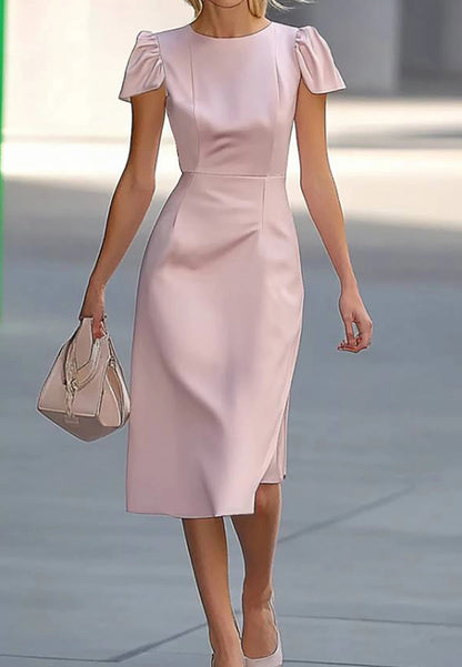 Wedding Guest Semi-Formal Dress Light Pink Round Neck Knee-Length Dress