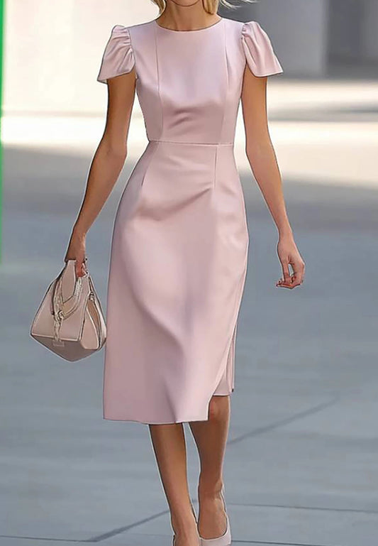 Wedding Guest Semi-Formal Dress Light Pink Round Neck Knee-Length Dress