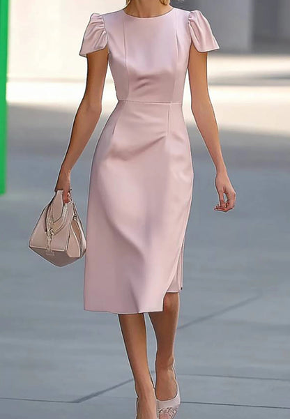 Wedding Guest Semi-Formal Dress Light Pink Round Neck Knee-Length Dress
