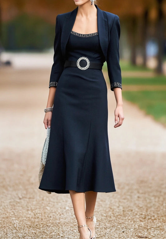 Wedding Outfit Sets Dress Navy Midi Mother of the Bride Dress