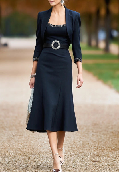 Wedding Outfit Sets Dress Navy Midi Mother of the Bride Dress