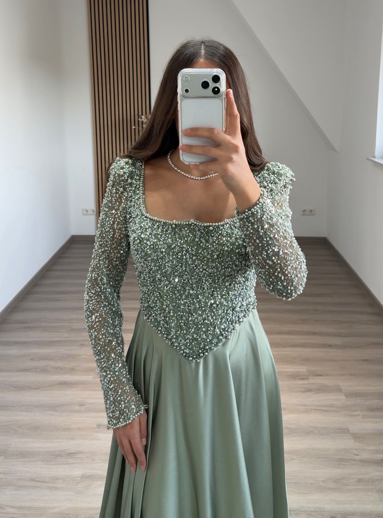 Scoop Long Sleeves Beaded Embroidery A-Line Evening Dress