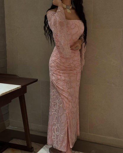 Square Long Sleeves Sheath Formal Dress