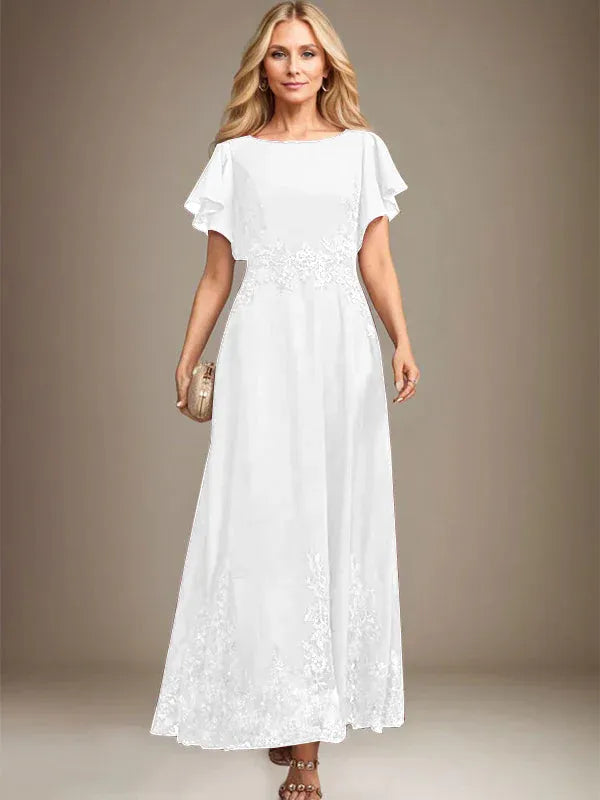 A-line Scoop Ankle-Length Lace Chiffon Mother of the Bride Dress With Sequins