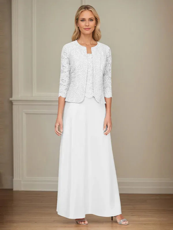 Glitter Lace & Satin Skirt Jacket Dress with Open Jacket