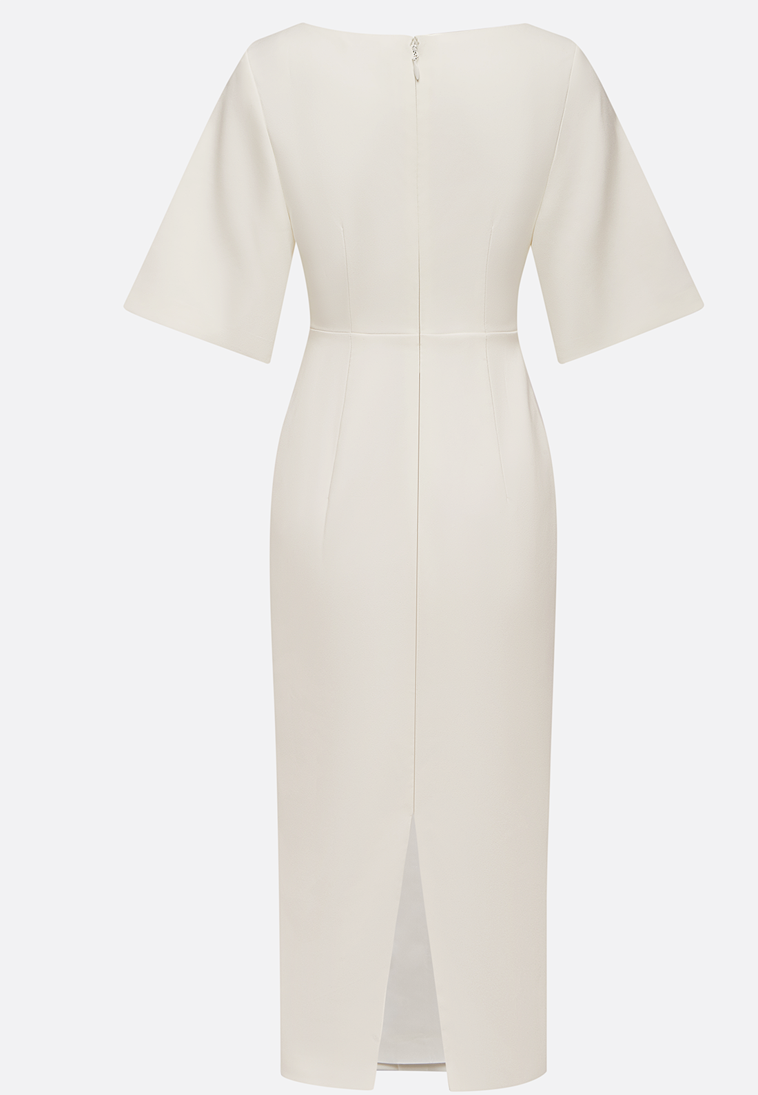 White Buckle Classic Crew Neck Short Sleeve Sheath Midi Dress