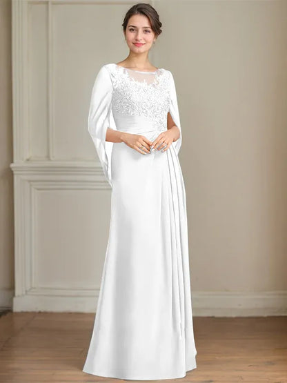A-Line/Princess Scoop Floor-Length Mother of the Bride Dresses with Pleated & Sequins