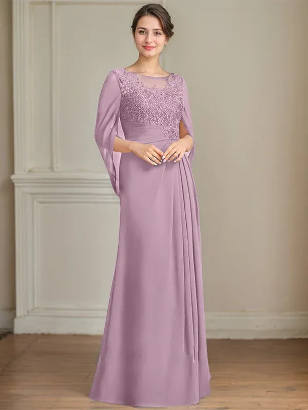A-Line/Princess Scoop Floor-Length Mother of the Bride Dresses with Pleated & Sequins