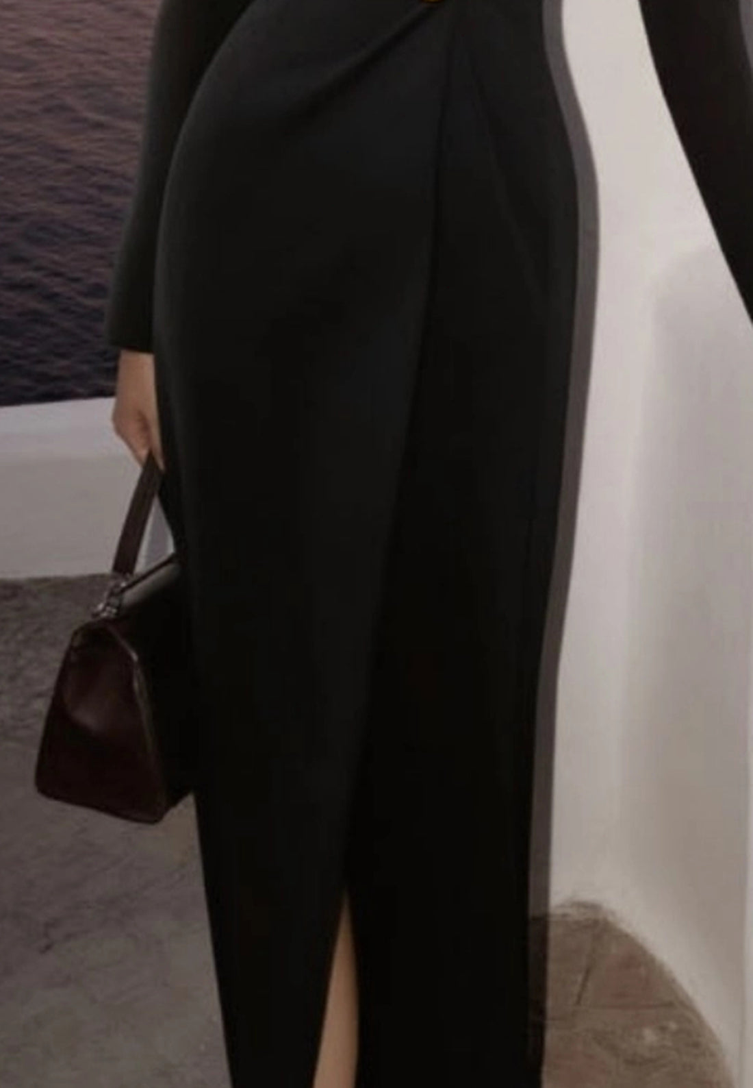 Work Dress Black White Lapel Long Sleeve Maxi Dress