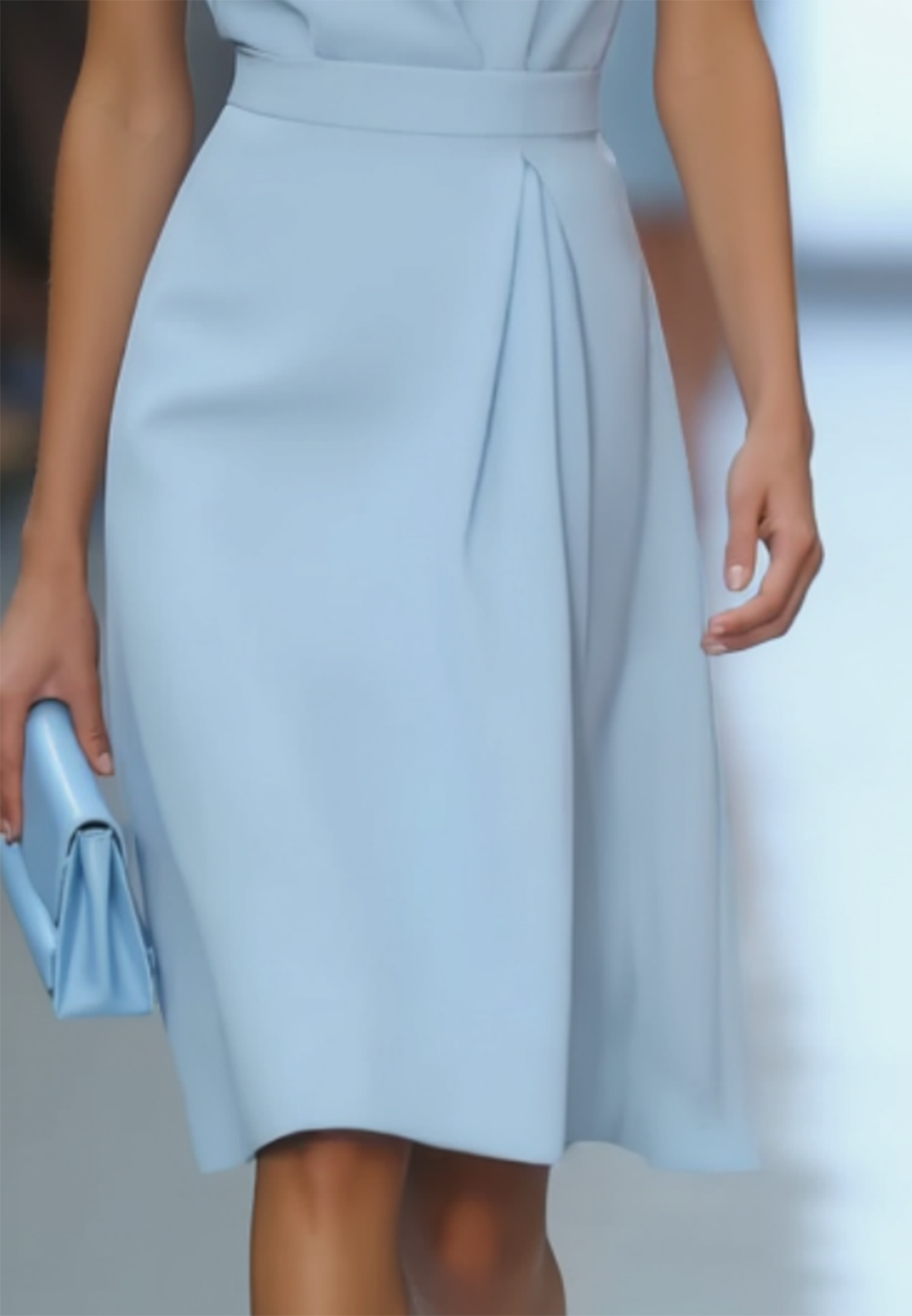 Work Dres Blue Sleeveless Stand Collar Knee-Length Dress