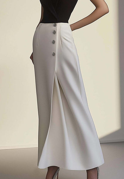 Work Semi-Formal Dress Black and White Lapel V-Neck Maxi Dress