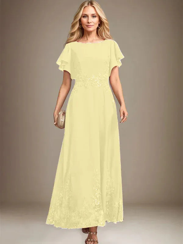 A-line Scoop Ankle-Length Lace Chiffon Mother of the Bride Dress With Sequins