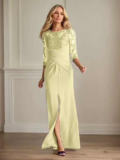 Scoop Long Sleeves Appliques Sheath Prom Dress