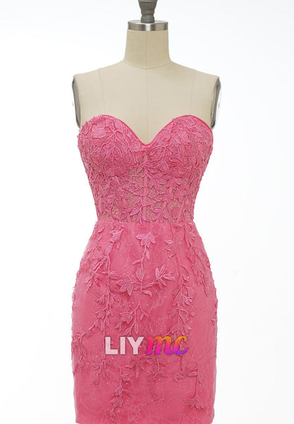 Sweetheart Sleeveless Appliques Sheath Short Homecoming Dress