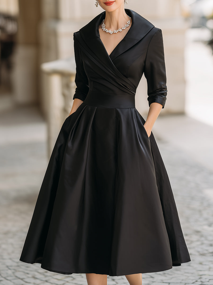 Vintage-Inspired Satin Midi Dress With Draped Collar Liymc Vintage-Inspired Satin Midi Dress With Draped Collar Liymc